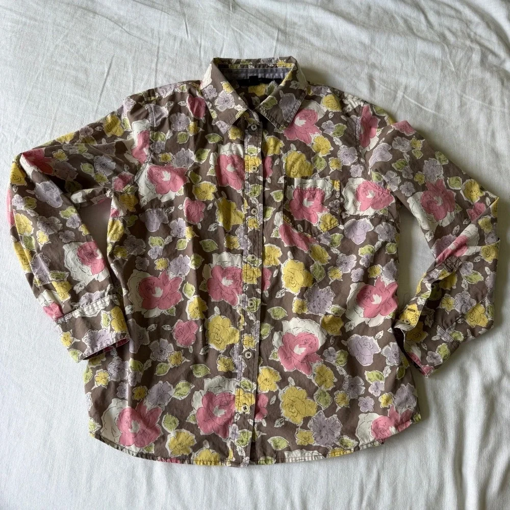 Boden Brown‎ Floral Cotton Button Down Shirt Long Sleeve Size 16 WA192
